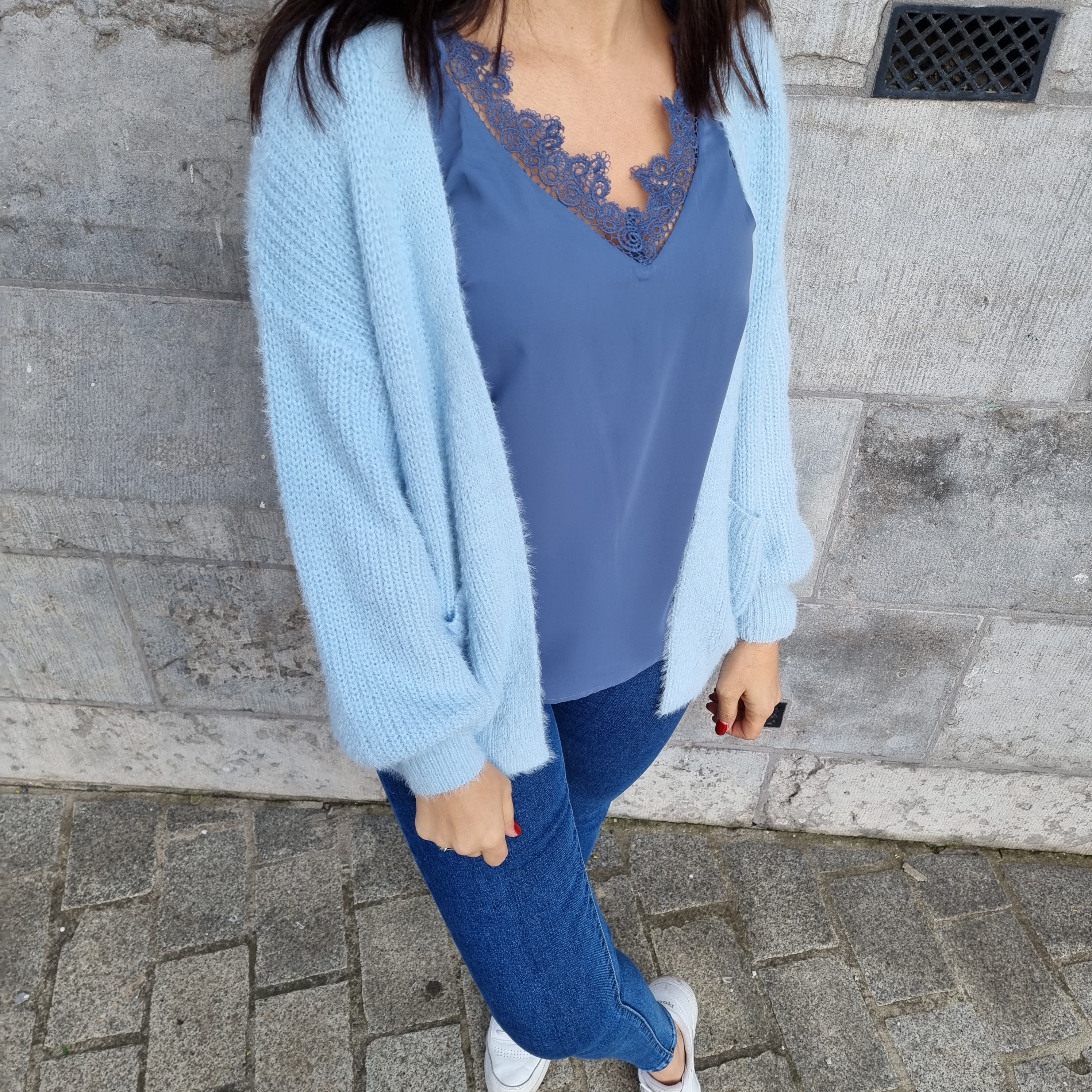 Blue top with lace detail