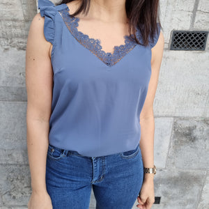 Blue top with lace detail