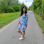 Afbeelding in Gallery-weergave laden, Camille blue leaves printed shirt dress
